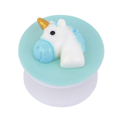 Держатель для телефона/попсокет "Голова единорога" (голубой на зеленом)