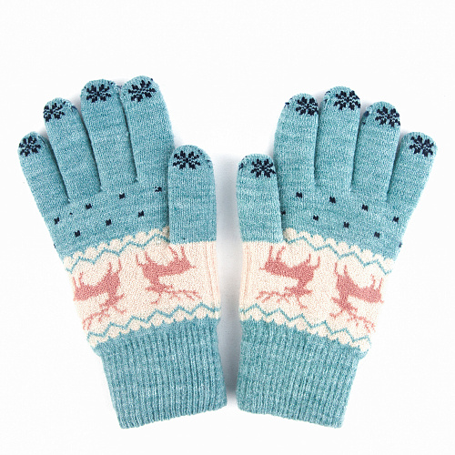 Перчатки сенсорные "Олени" (голубые)