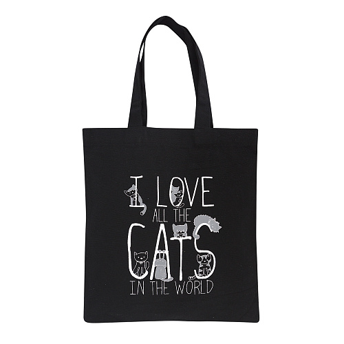 Эко-сумка шоппер с принтом "I love cats" (черная)
