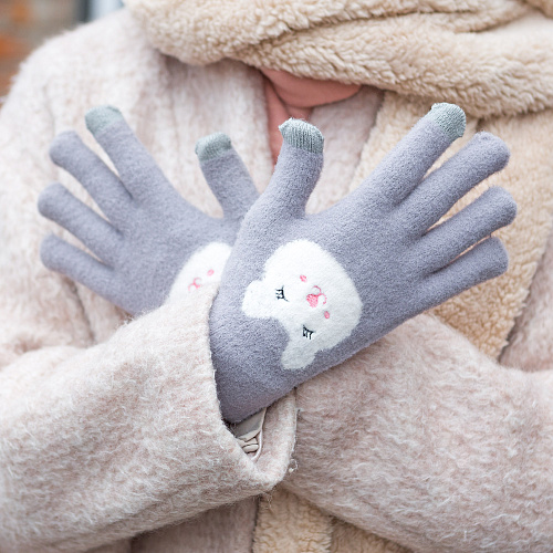 Перчатки сенсорные "Мордочки", серые