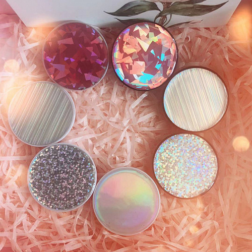 Держатель для телефона/попсокет "Глиттер" розовый с черным