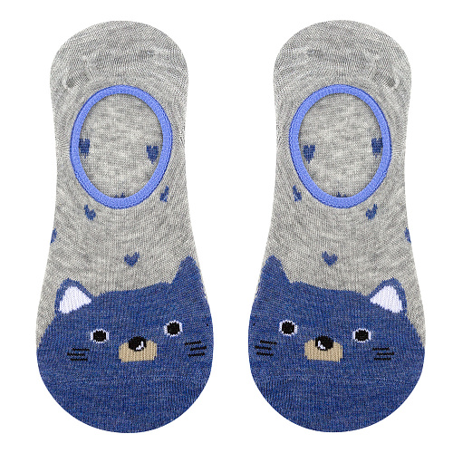 Носки "Мордашки" голубые (кот с сердечками)