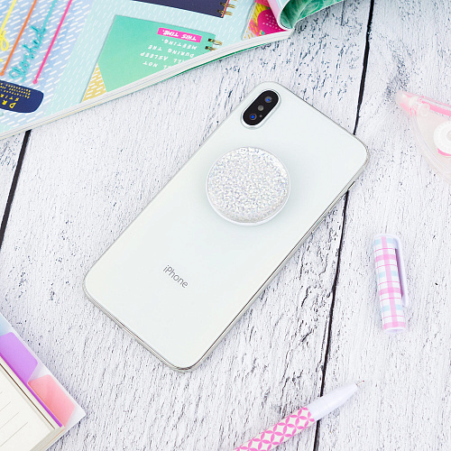 Держатель для телефона/попсокет "Глиттер" серебро с белым