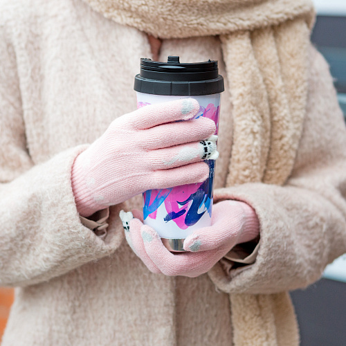 Перчатки сенсорные "Котик Ми", розовые