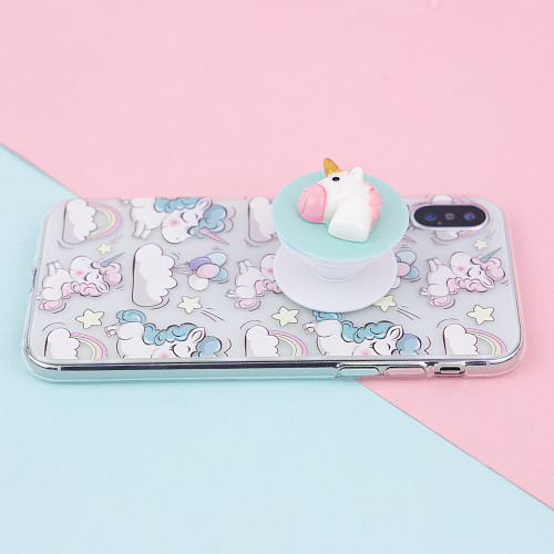 Держатель для телефона/попсокет "Голова единорога" (розовый на зеленом)