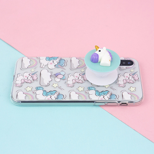 Держатель для телефона/попсокет "Голова единорога" (фиолетовый на зеленом)