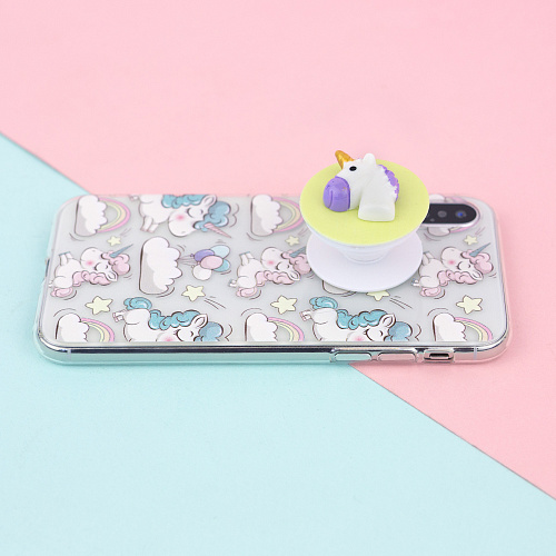 Держатель для телефона/попсокет "Голова единорога" (фиолетовый на желтом)