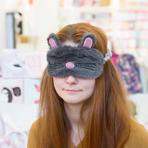 Маска для сна "Сонный кот" (серая)