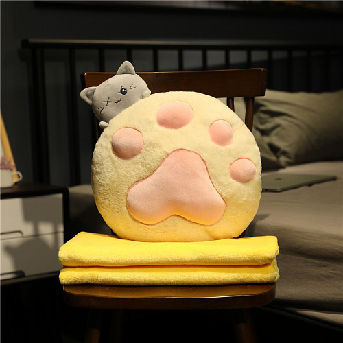 Игрушка-подушка "Котик с пледом" (белая) 35*40см