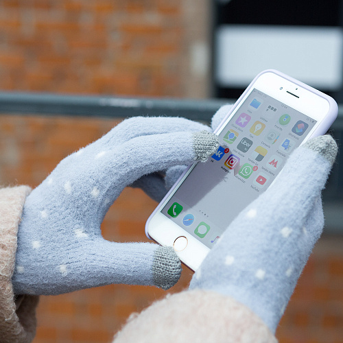 Перчатки сенсорные "Горошки", серые