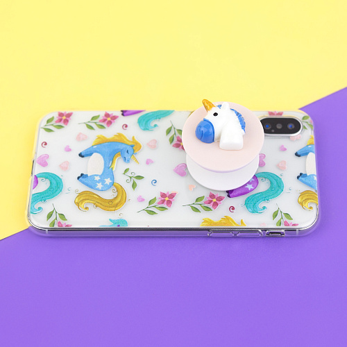 Держатель для телефона/попсокет "Голова единорога" (синий)