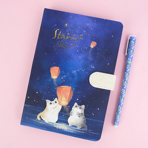 Блокнот "Starry sky" (коты и фонарики)