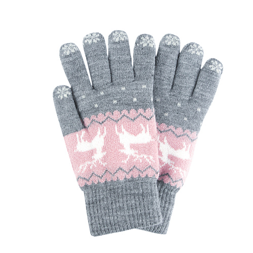 Перчатки сенсорные "Олени" (серые с розовым)