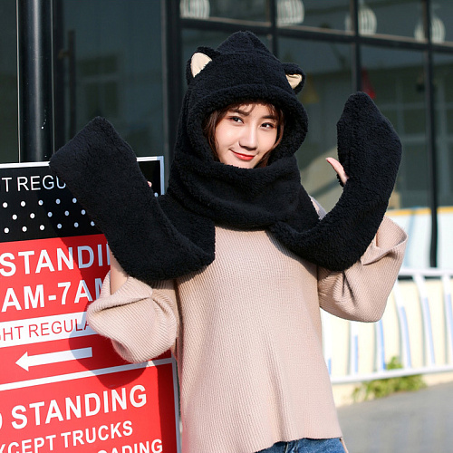 Шарф-капюшон "Котик" (черный)