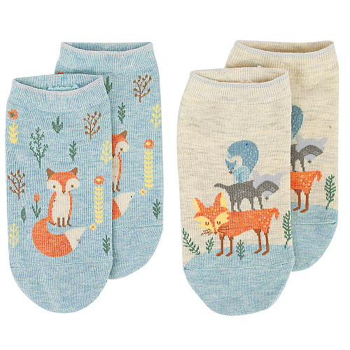 Носки короткие "Лисички" (2 пары, бело-голубые)