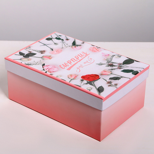 Подарочная коробка «Цветы», 26 х 17 х 10 см (сюрприз для тебя розы бело-розовые)
