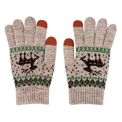 Перчатки с оленем сенсорные (бежевые)