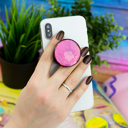 Держатель для телефона/попсокет "Глиттер" розовый с черным