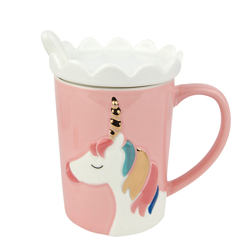 Кружка с ложкой "Kawaii unicorn" (розовая)