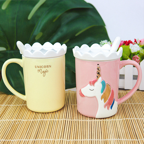 Кружка с ложкой "Kawaii unicorn" (розовая)