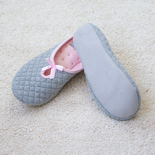 Тапочки с бантом стеганые (серые)