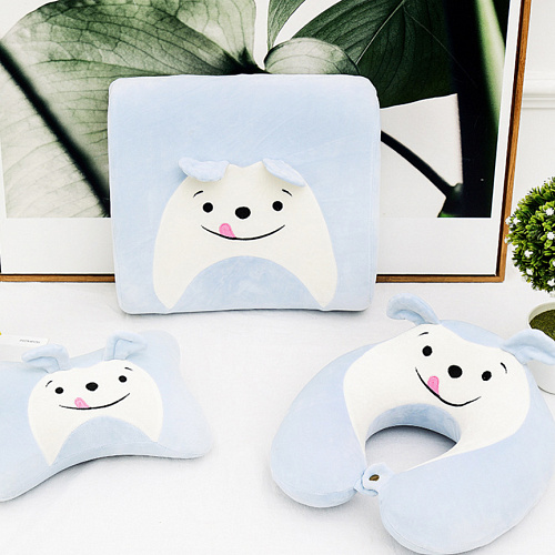 Подушка для путешествий "Мордашки", Memory Foam (голубая)