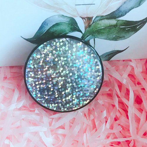 Держатель для телефона/попсокет "Глиттер" серебро с черным