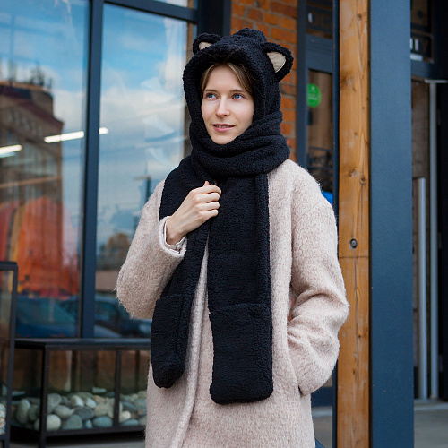 Шарф-капюшон "Котик" (черный)