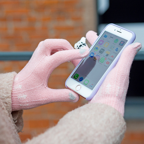 Перчатки сенсорные "Котик Ми", розовые
