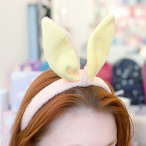 Ободок-повязка "Ушки зайки" (розовый с желтым)