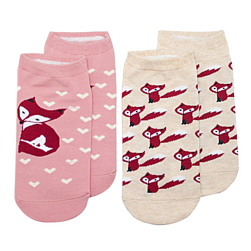 Носки короткие "Лисы" (2 пары, бежево-розовые)