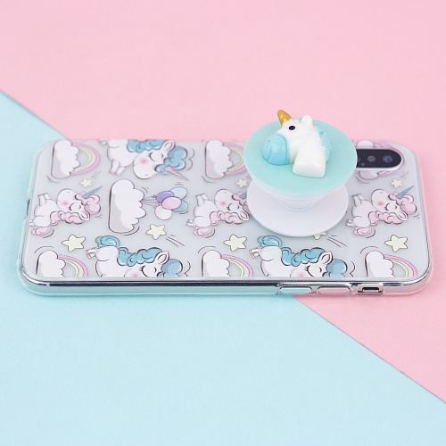 Держатель для телефона/попсокет "Голова единорога" (голубой на зеленом)