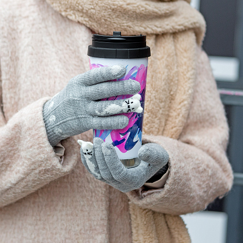 Перчатки сенсорные "Котик Ми", серые