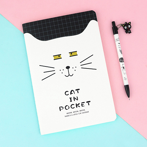 Тетрадь "Сat in pocket" (белый с желтыми глазами)