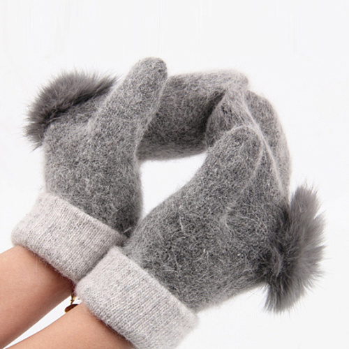 Варежки с помпоном (серые)