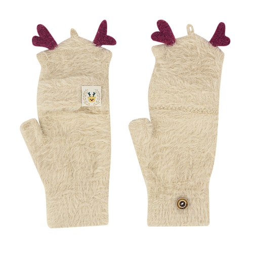 Варежки с рожками (бежевые)