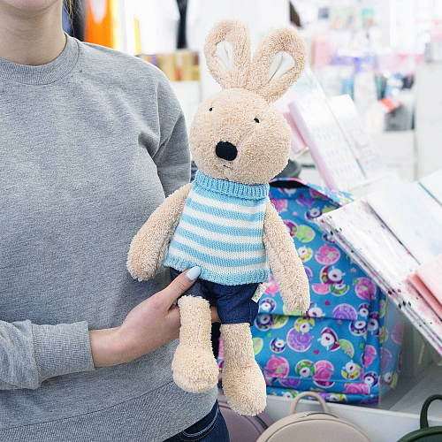 Игрушка-подушка "Зайка в голубом свитере" 45см