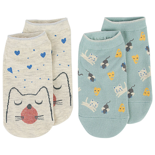 Носки короткие "Коты" (2 пары, бело-голубые)
