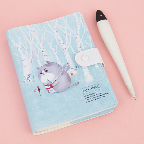 Ежедневник на кнопке "Большой кот" (берёзы)