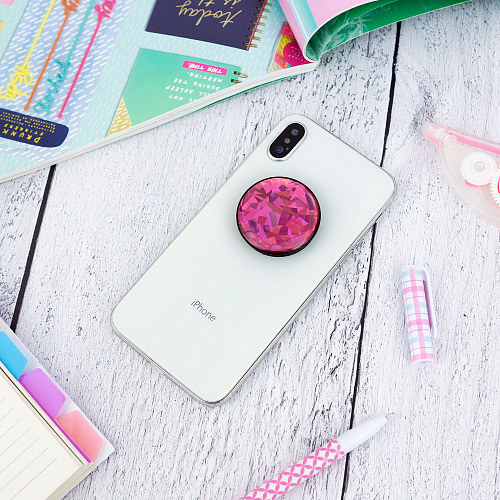 Держатель для телефона/попсокет "Глиттер" розовый с черным