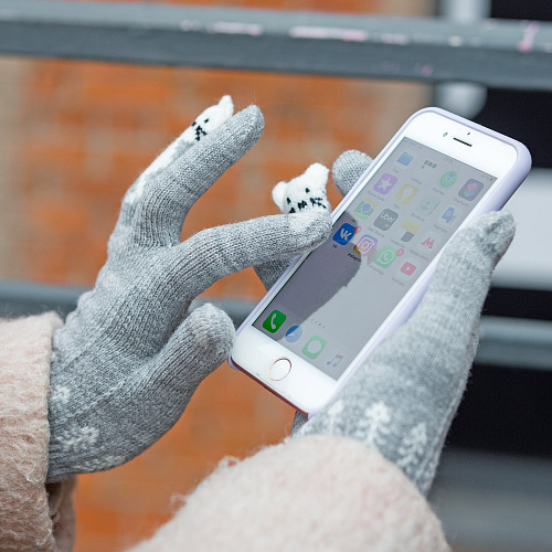 Перчатки сенсорные "Котик Ми", серые