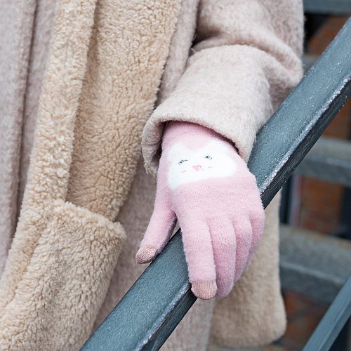 Перчатки сенсорные "Мордочки", розовые