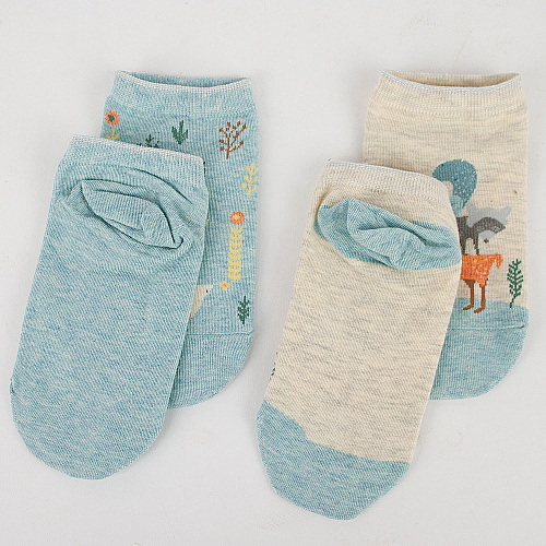 Носки короткие "Лисички" (2 пары, бело-голубые)