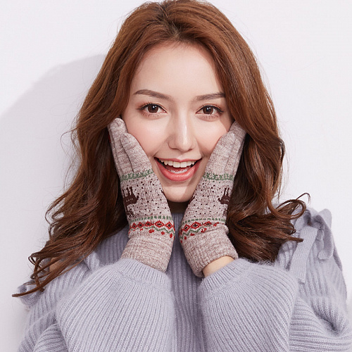 Перчатки с оленем сенсорные (бежевые)