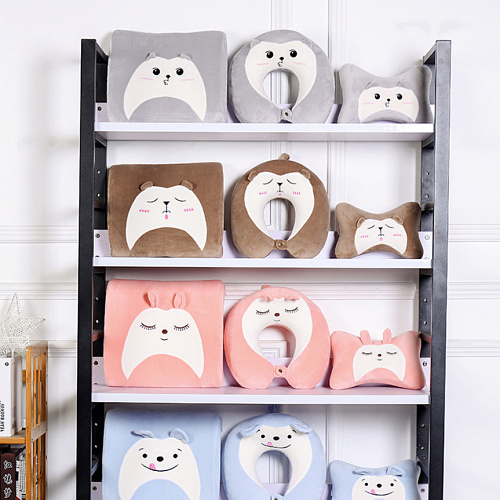 Подушка для путешествий "Мордашки", Memory Foam (коричневая)