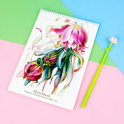 Блокнот-скетчбук А4 20л, " Aquarelle" роза