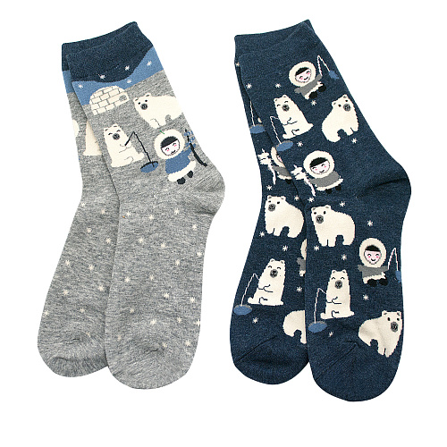 Носки "Северный мишка серые+Синие"