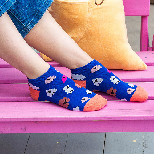 Носки короткие "Овечки" (сине-розовые)