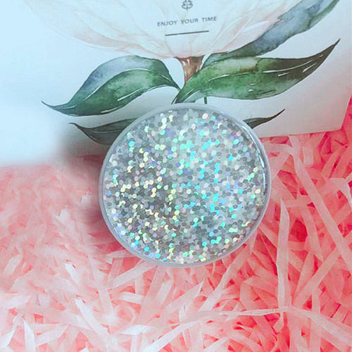 Держатель для телефона/попсокет "Глиттер" серебро с белым