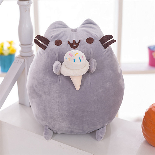 Игрушка-подушка "Кот с рожком" (серый) 24см
